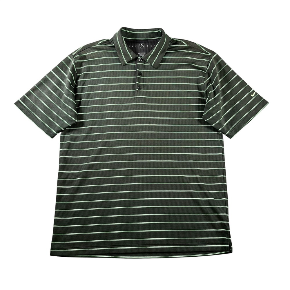 Nike Golf Mens Size Large Polo Shirt Green Striped Short Sleeve FitDry Athletic